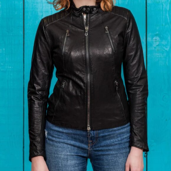 Benheart Handmade Italian Black Leather Bomber Jacket with Butterfly Interior - Picture 1 of 14